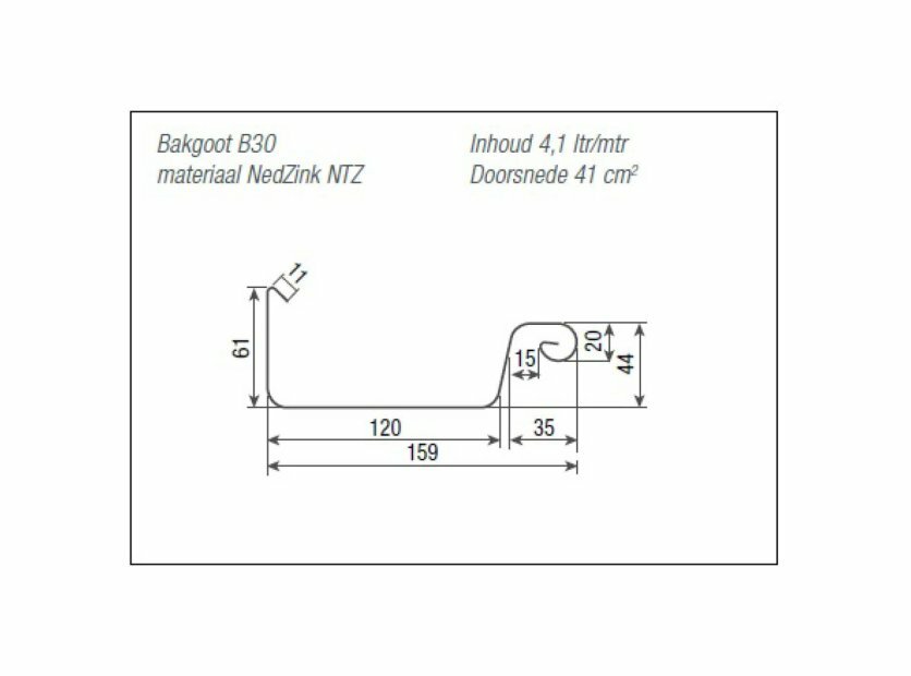 maatvoering bakgoot B30